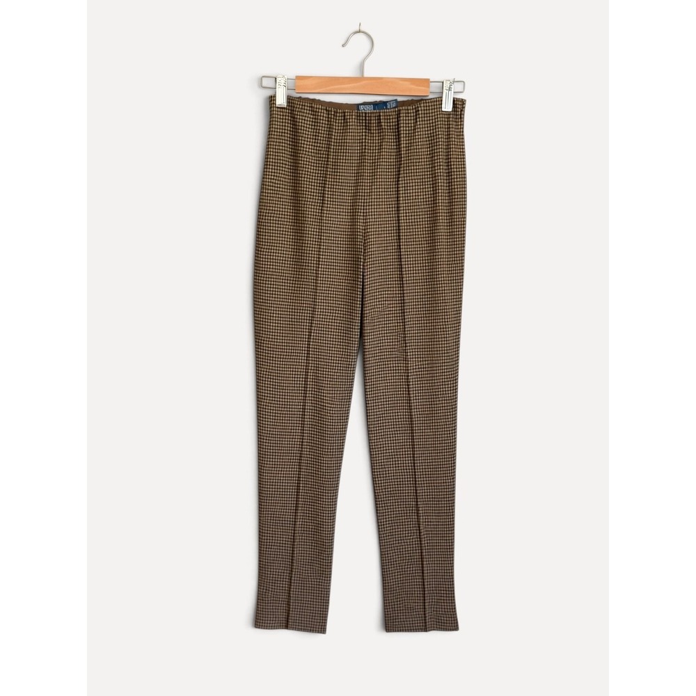 Polo Ralph Lauren Vintage Trousers Houndstooth Slim 4 Brown Wool Blend High Rise